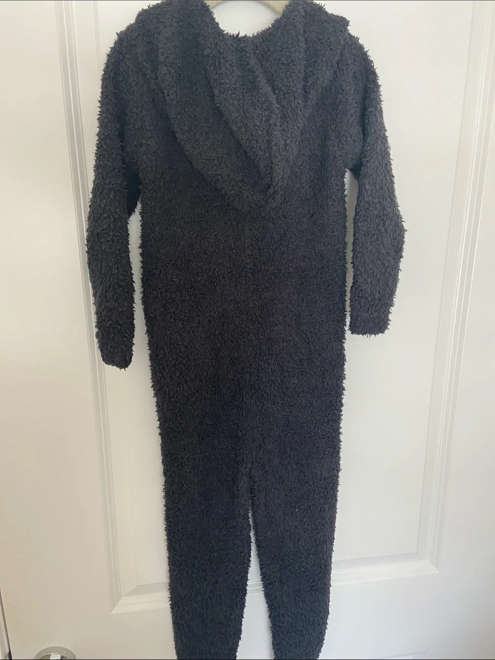 SKIMS Black Fuzzy Kids One-Piece Hooded Bodysuit